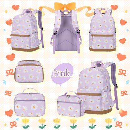 3Pcs Daisy Prints Backpack for Girls Bookbag set Primary School Daypack Elementary Students Knapsack with Lunch Box