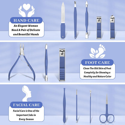 Manicure Pedicure Set, Nail Clipper Set for Men Women, Professional Manicure Kit Pedicure Kit, Nail Care Kit with Green Travel Leather Bag, Set 12 in 1