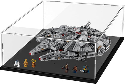 Thickened Clear Acrylic Display Case for Lego 10330 43268 76450 42170 10295 10353 Collectibles, Transparent Box Dustproof Protection with Wood-Plastic Base & String Light, Black Inside 40x20x20cm