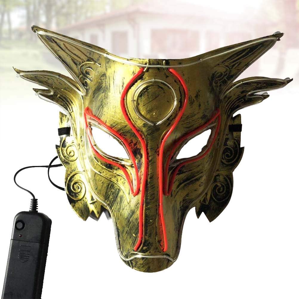 Amosfun Halloween Wolf LED Mask Wolf Head Light Up Mask Animal Costume Mask Halloween Cosplay Face Cover