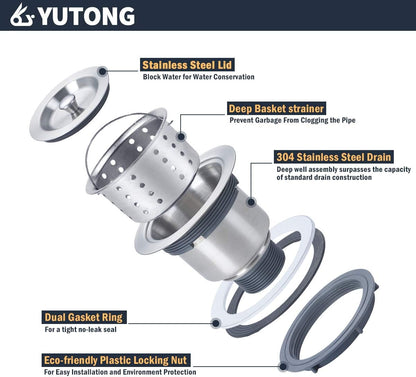 Yutong 16" x 20" Top-Mount/Drop in SS304 Stainless Steel Kitchen Black Sink Single Bowl Without Grid