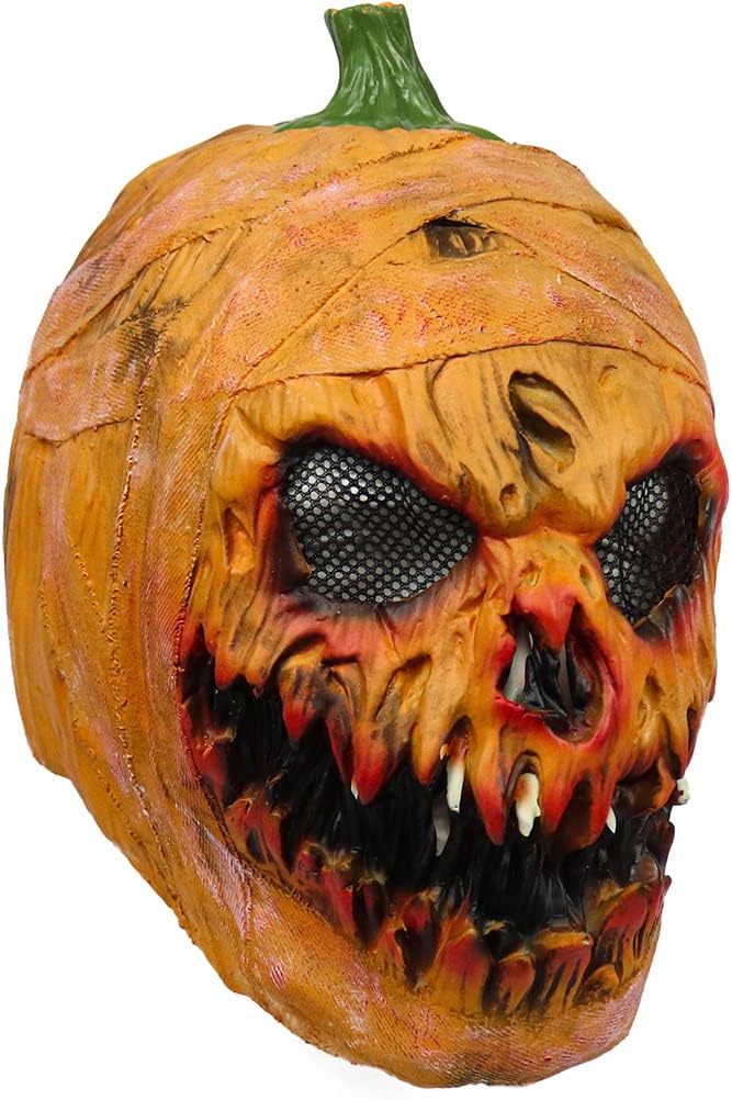 Creepy Halloween Pumpkin Mask, Novelty Latex Scary Halloween Costume Party Props