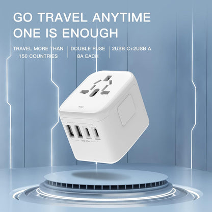 Universal International Power Travel Plug Adapter, 5 in 1 European Travel Plug Adapter W/ 3.5A 2xUSB-A and 2xUSB C Wall Charger and Worldwide AC Outlet for Europe USA UK AUS Asia (White)