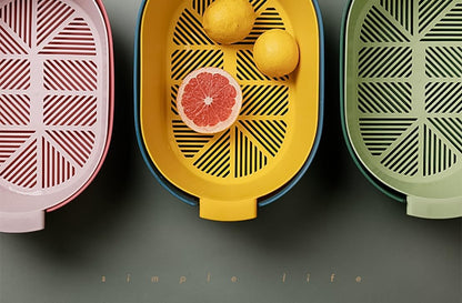 Kitchen Washbas Food Strainer Drain Basket Rotating Drainer Double-Layer Basin Vegetable Fruit Washing Strainer