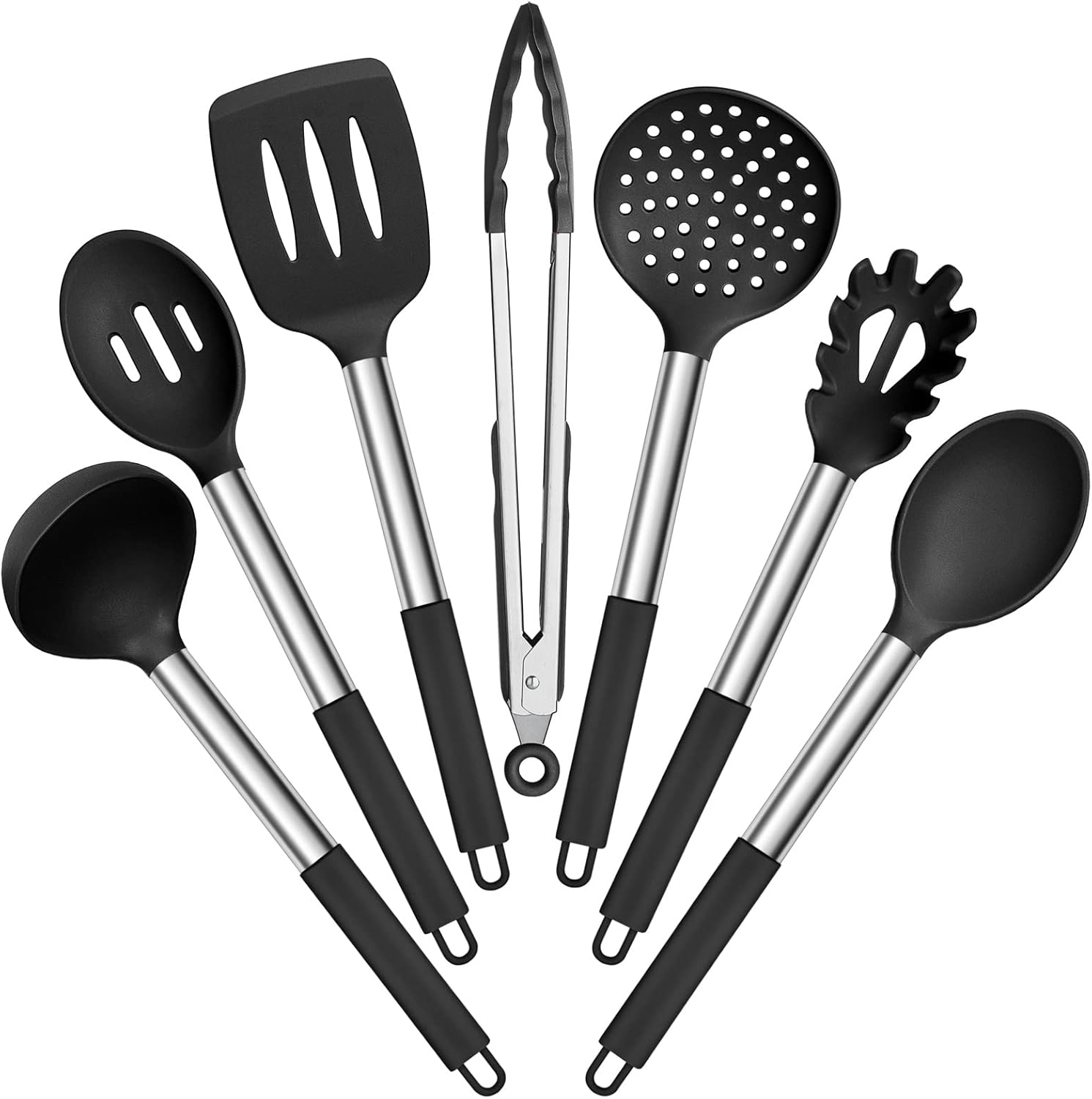 Silicone Cooking Utensils Set | Heat Resistant Kitchen Tools | Non Stick Cookware Utensils | Stainless Steel Handle Utensils | 7 Piece Cooking Set - PuriLite