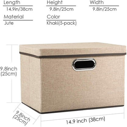 PRANDOM Large Foldable Storage Bin with Lid [1-Pack] Linen Fabric Decorative Storage Box Organizer Containers Basket Cube with Handles Divider for Bedroom Closet Office Living Room (17.7x11.8x11.8")