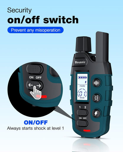 Bousnic Dog Shock Collar - 3300Ft Dog Training Collar with Remote for 5-120lbs Small Medium Large Dogs Rechargeable Waterproof e Collar with Beep (1-8), Vibration(1-16), Safe Shock(1-99) Modes (Blue)