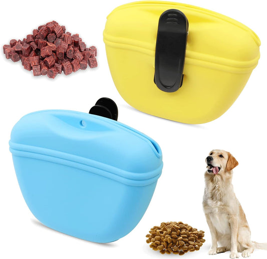 Silicone Dog Treat Pouch 2pcs, MGKSHADOW Treat Pouch Dog Training with Clip and Magnetic Closure, Dog Treat Bag for Dog Walks(Yellow & Blue)