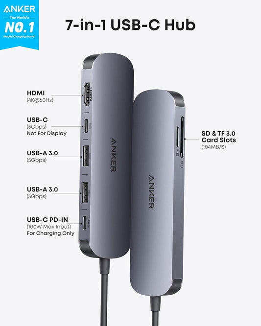 7-in-1 USB-C Hub with 4K HDMI & Power Delivery | Multi-Port USB Adapter with Card Reader for Laptops - PuriLite