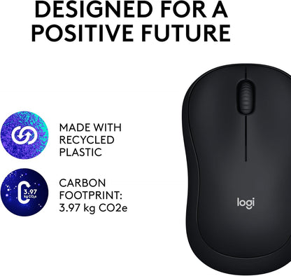 Logitech M185 Wireless Mouse, 2.4GHz with USB Mini Receiver, 12-Month Battery Life, 1000 DPI Optical Tracking, Ambidextrous, Compatible with PC, Mac, Laptop - Black