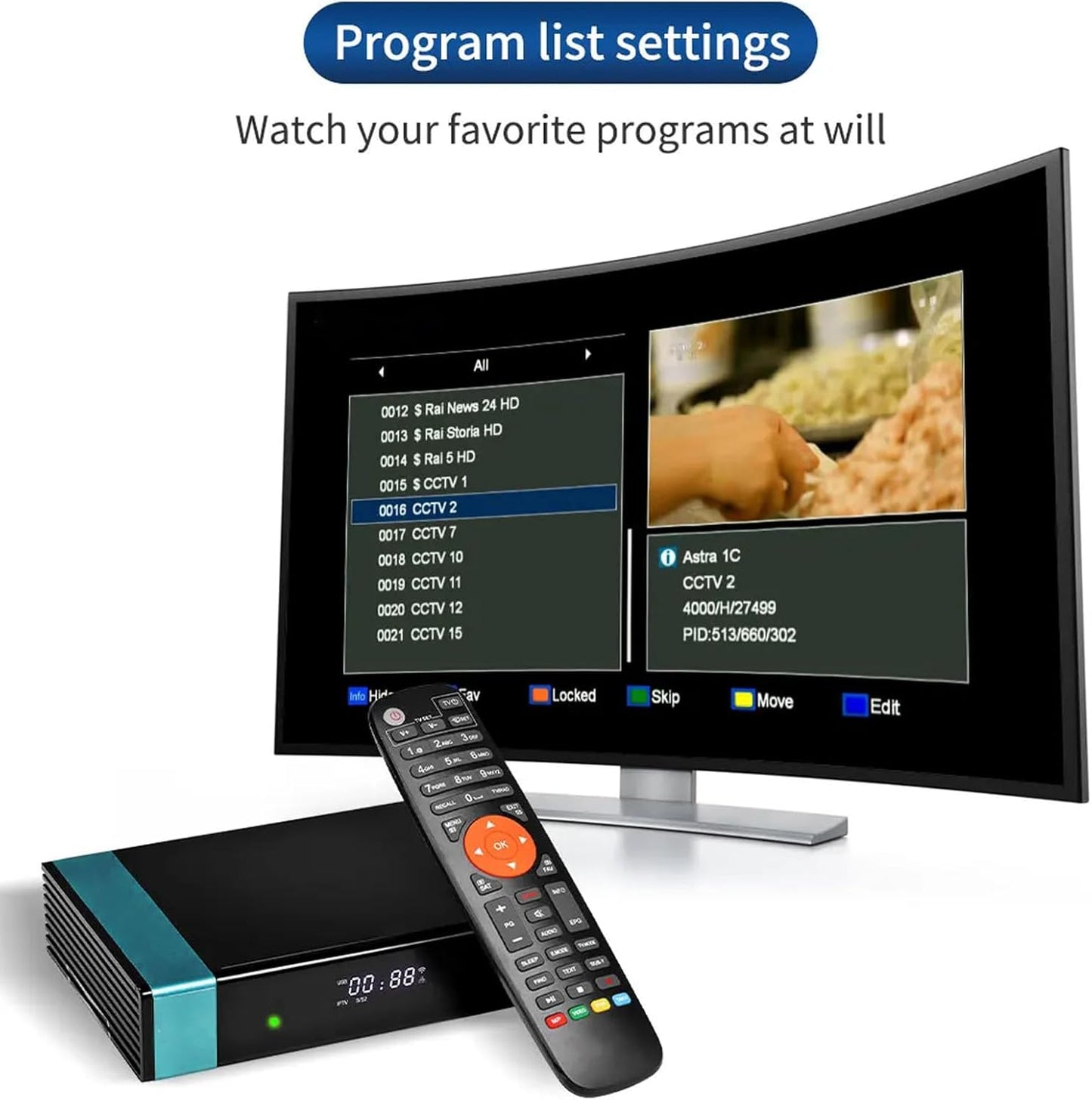 Satellite Receiver Digital TV Antenna for Smart TV VCM, ACM, Multi Stream, Biss, PowerVu, DRE, IPTV, Support, DLNA, Unicable, DiSEqC, HEVC Main 10, AVS+, 2.4G WiFi, Ethernet,