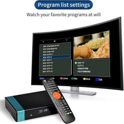 Satellite Receiver Digital TV Antenna for Smart TV VCM, ACM, Multi Stream, Biss, PowerVu, DRE, IPTV, Support, DLNA, Unicable, DiSEqC, HEVC Main 10, AVS+, 2.4G WiFi, Ethernet,