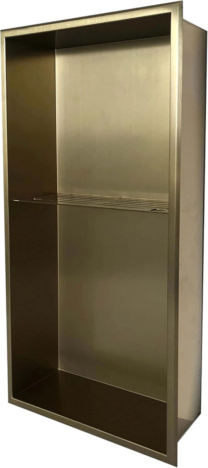 Agua Canada Shower Niche 12”x 12” Single Shelf Organizer Best Modern in Wall Bathroom Accessory for Shower or Tub Storage Insert Holds Soap Bottles Toiletries (GOLD) NICOLA12X12-GD