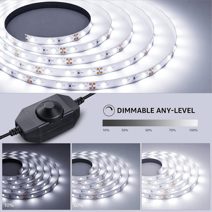 Lepro LED Strip Lights, 16.4ft 12V Dimmable Strip Lights, 6000K Daylight White, 300 Units 2835SMD LEDTape Light for Home, Kitchen, Bedroom, Car and More, Non Waterproof, Power Adapter Included