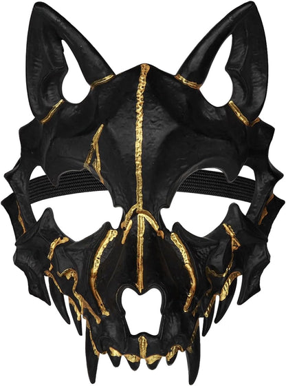 Joukavor Wolf Skull Mask Animal Skeleton Mask Japanese Mask Werewolf Mask (A-Black)