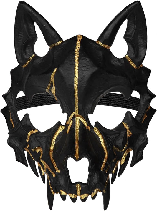 Joukavor Wolf Skull Mask Animal Skeleton Mask Japanese Mask Werewolf Mask (A-Black)