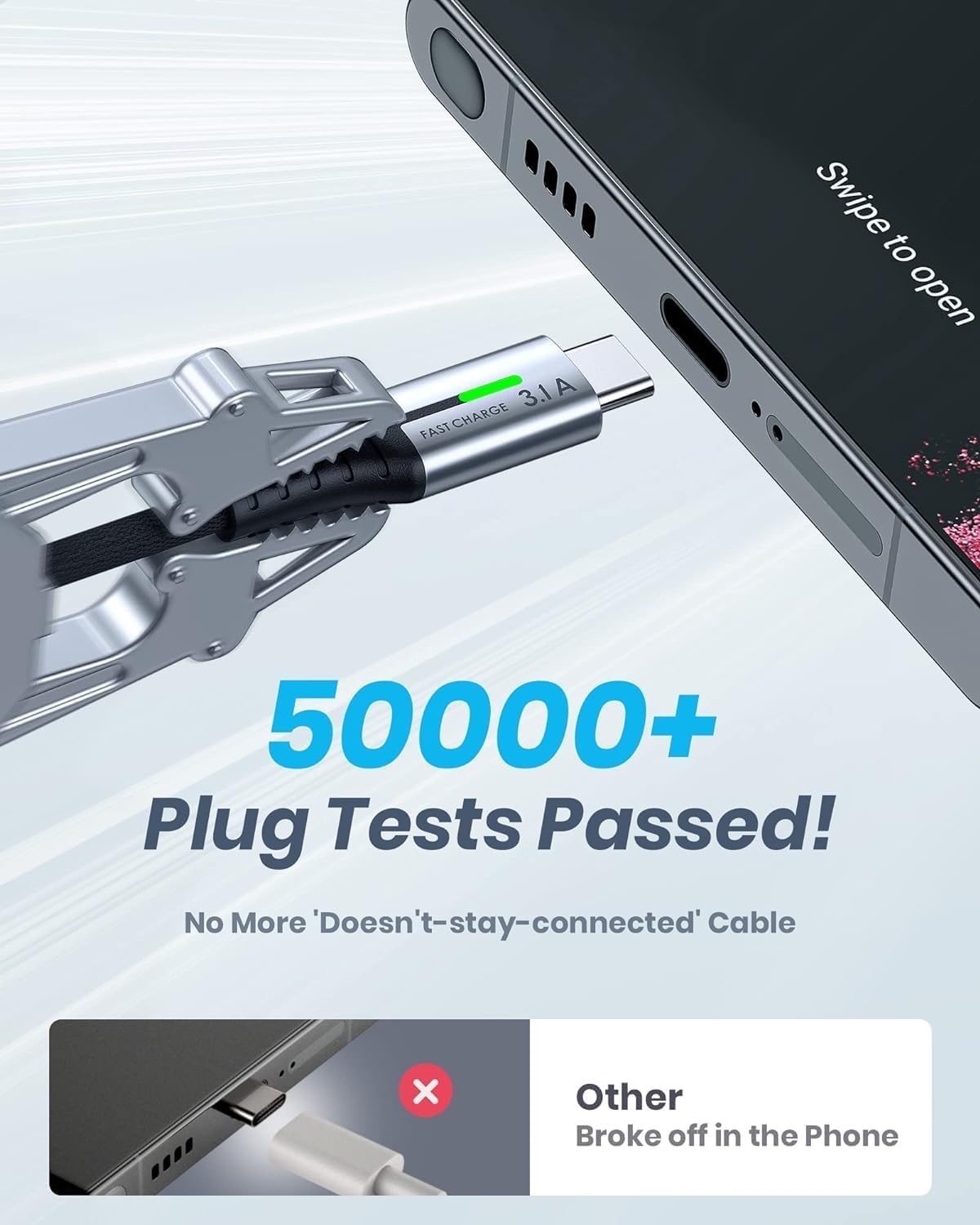 USB C Cable, INIU 3.1A Type C Cable Fast Charging (6.6ft), Zinc Alloy Braided Data USB-C Cable, USB A to USB C Charger Cable for iPhone 16 15 14 Pro Max iPad Samsung S22 S21 Huawei Xiaomi OnePlus