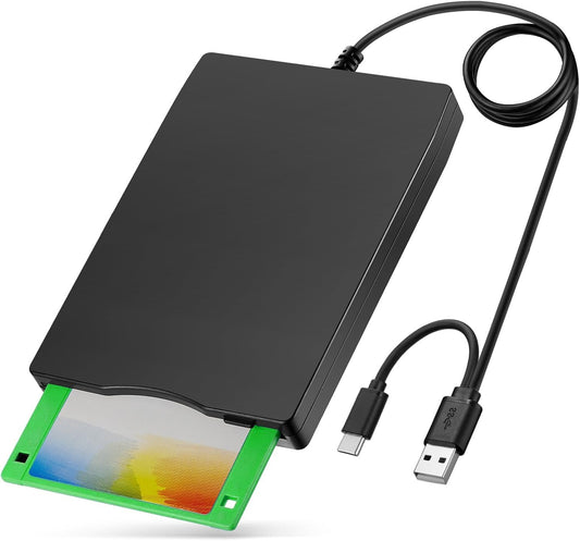 YEY External USB 3.5-inch USB Floppy Disk Reader 1.44 MB FDD Portable Floppy Disk for PC Laptops Windows/XP/7/8/10/11 Plug and Play (Black) - PuriLite