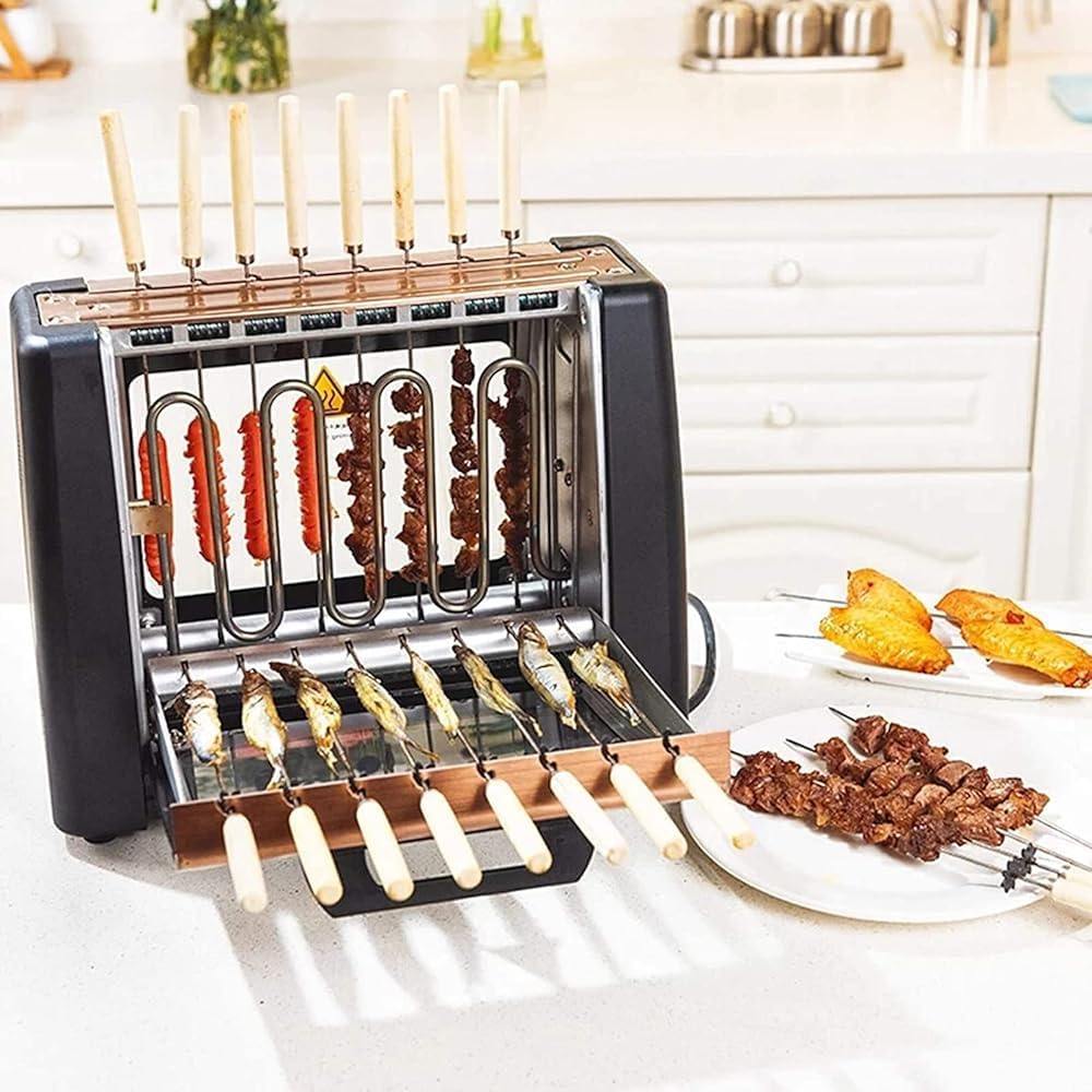 Electric Barbecue Grill, 1200W Smokeless Vertical Grill with Automatic Rotating Skewers, Ideal for Kebabs and Roasts, Easy to Clean