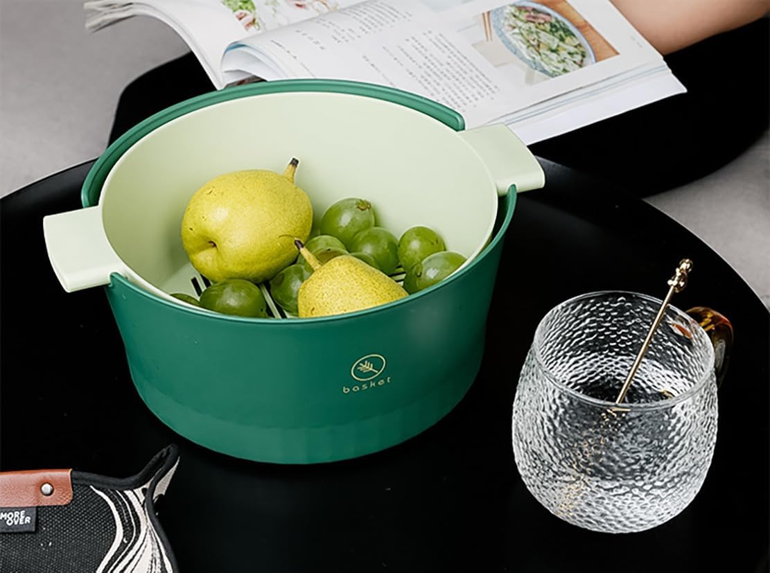 Kitchen Washbas Food Strainer Drain Basket Rotating Drainer Double-Layer Basin Vegetable Fruit Washing Strainer