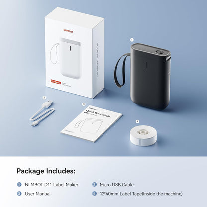 NIIMBOT D110 Mini Label Maker Machine with Tape(Pre-Cut Size 12x40mm), Portable Bluetooth Sticker Printer, Inkless Automatic Feeding One-Touch Custom Printing, Compatible with Phone Only