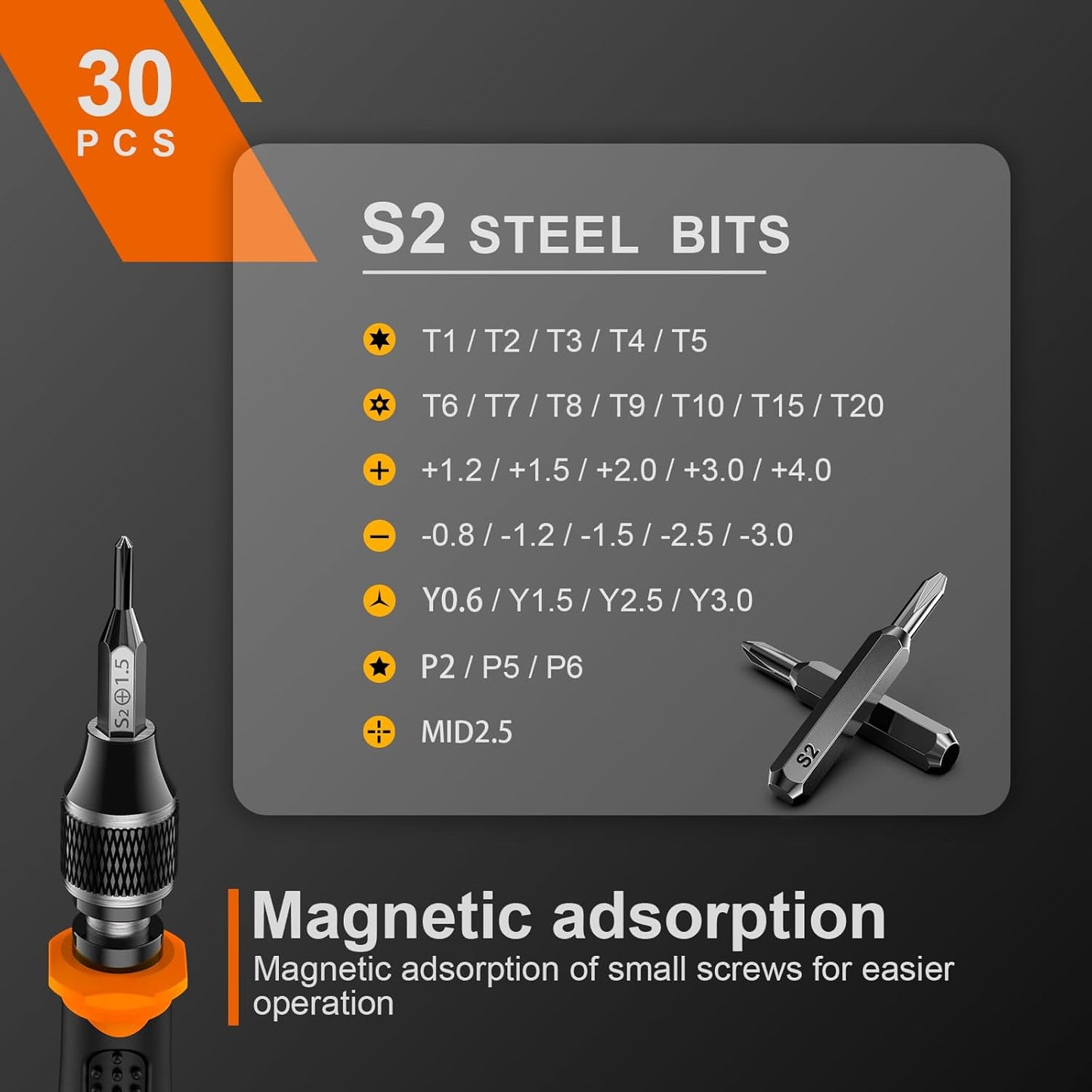 JOREST 38-Piece Precision Screwdriver Set S2 Steel, Magnetic Security Bit Repair Tool Kit with Torx, Triwing & Pentalobe - PuriLite