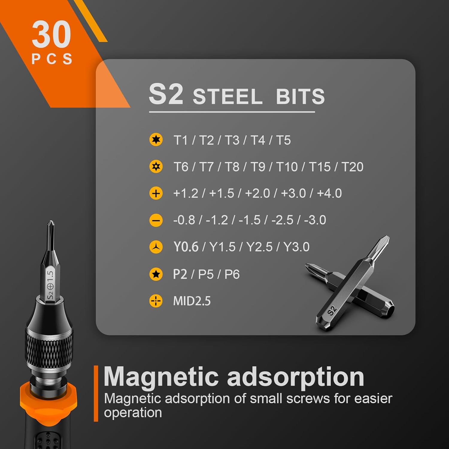 JOREST 38-Piece Precision Screwdriver Set S2 Steel, Magnetic Security Bit Repair Tool Kit with Torx, Triwing & Pentalobe - PuriLite