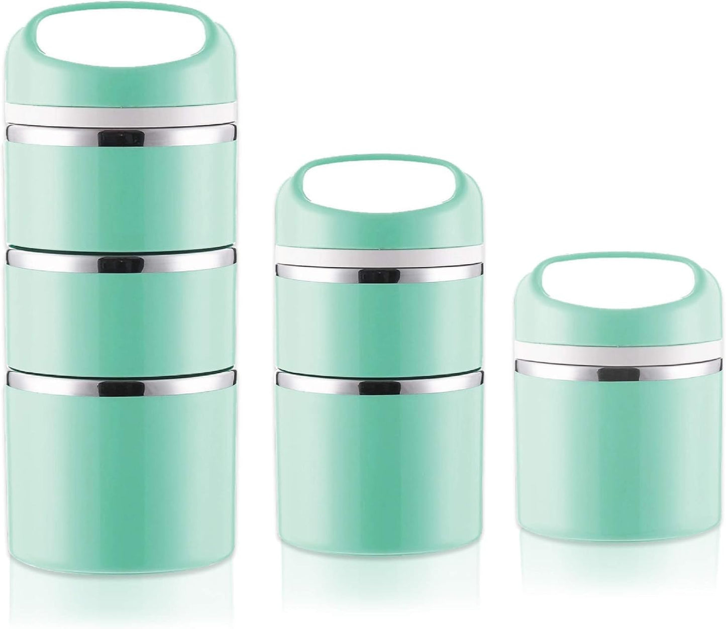 Lille Home Stackable Stainless Steel Thermal Compartment Lunch/Snack Box, 3-Tier Insulated Bento/Food Container with Lunch Bag, Cutlery Set and 3 Extra Seals, 43OZ (Gray)