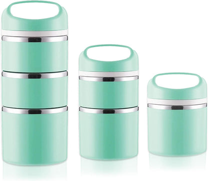 Lille Home Stackable Stainless Steel Thermal Compartment Lunch/Snack Box, 3-Tier Insulated Bento/Food Container with Lunch Bag, Cutlery Set and 3 Extra Seals, 43OZ (Gray)