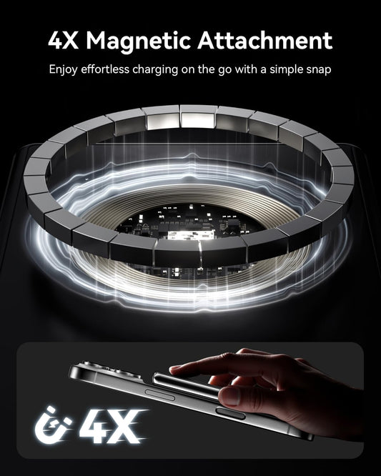 Kuulaa Magsafe Power Bank 10000mAh Magnetic Portable Charger for iPhone, PD 20W Fast Charging, USB-C In/Out, Battery Pack Power Bank for iPhone 16/15/14/13/12 & Magsafe Case, Mirror-finish Body, Black