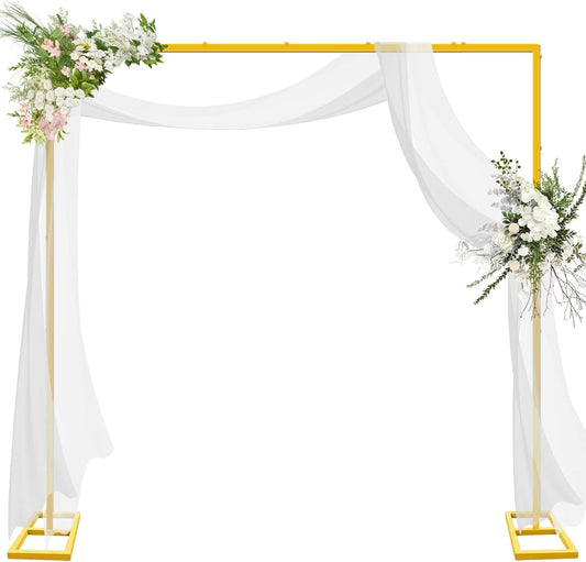 8FT x 8FT Heavy Duty Adjustable Arch Backdrop Stand, Gold Square Back Drop Metal Balloon Arch Stand Kit Frame for Party Wedding Birthday Photobooth Decorations