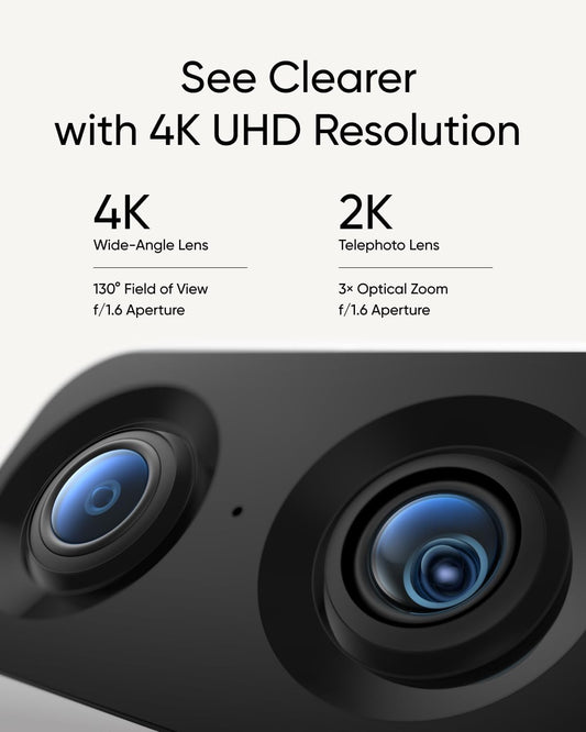 eufy Security Indoor Cam S350, Dual Cameras, 4K UHD Resolution Security Camera with 8× Zoom and 360° PTZ, Human/Pet AI, Ideal for Baby Monitor/Pet Camera/Home Security, Dual-Band Wi-Fi 6, Plug in - PuriLite