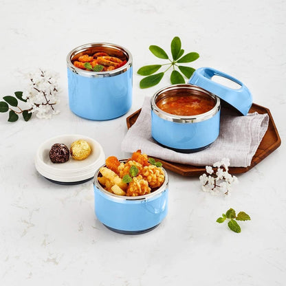 Lille Home Stackable Stainless Steel Thermal Compartment Lunch/Snack Box, 3-Tier Insulated Bento/Food Container with Lunch Bag, Cutlery Set and 3 Extra Seals, 43OZ (Gray)