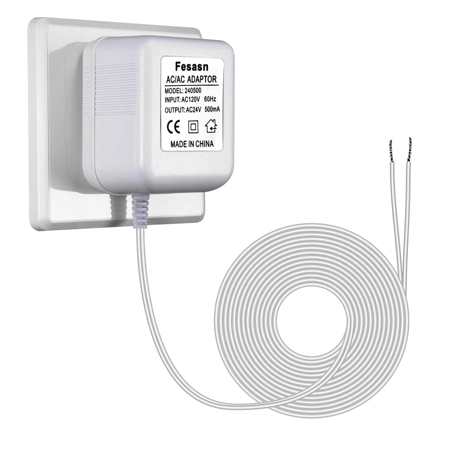 Fesasn 24V C Wire Doorbell Adapter Compatible with Nest Honeywell Ecobee Sensi Thermostat and Wyze Ring Video Doorbell (26.2 FT Long Cable with White)