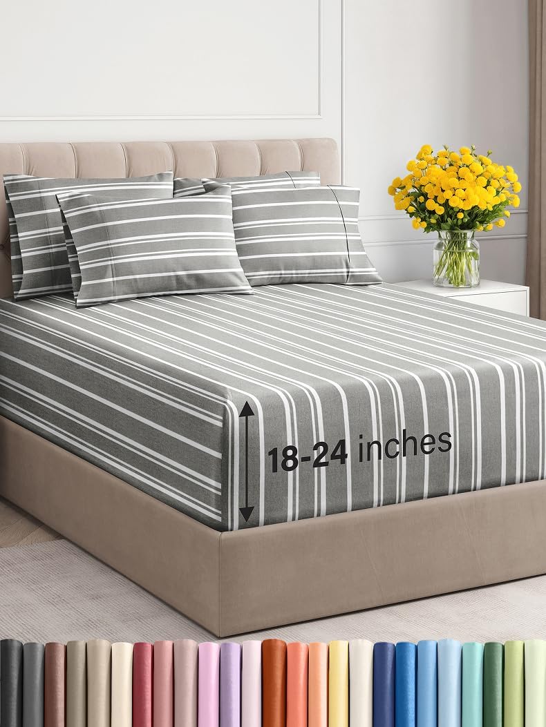 Extra Deep Queen Sheet Set - 6 Piece Breathable & Cooling Sheets - Hotel Luxury Bed Sheets Set - Easy & Secure Fit - Soft, Wrinkle Free & Comfy Sheets Set - White Sheet Set w/Extra Deep Pockets