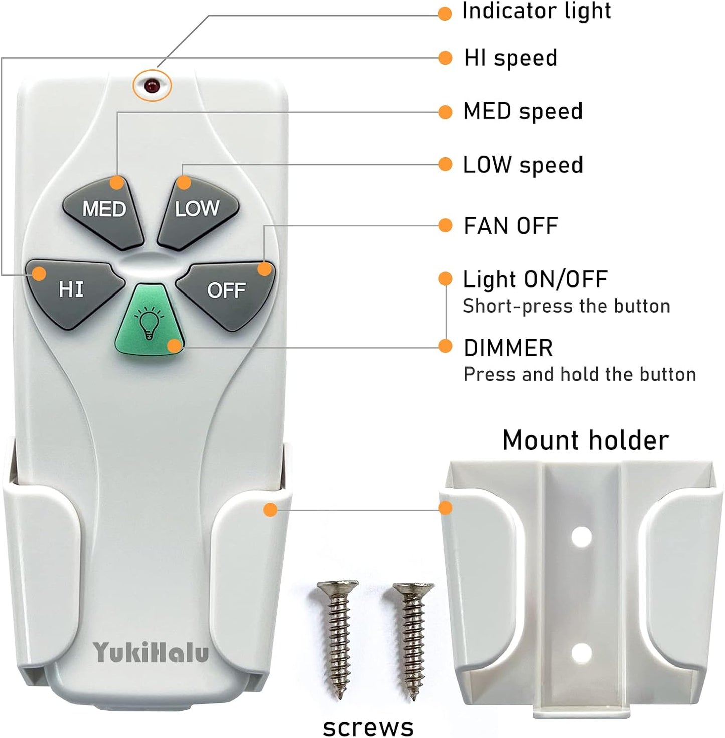 YukiHalu Universal Ceiling Fan Remote Control Kit, 3 Fan Speeds and Light Dimmer, for Hunter Harbor Breeze Westinghouse Honeywell and Others