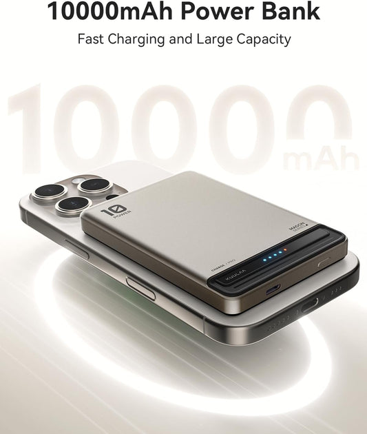 Kuulaa Power Bank Magsafe 10000mAh, Magnetic Wireless Power Bank PD 20 W, Mini Magsafe Portable Charger Compatible with iPhone 16/15/14/13/12 Serie - Black Titanium - PuriLite