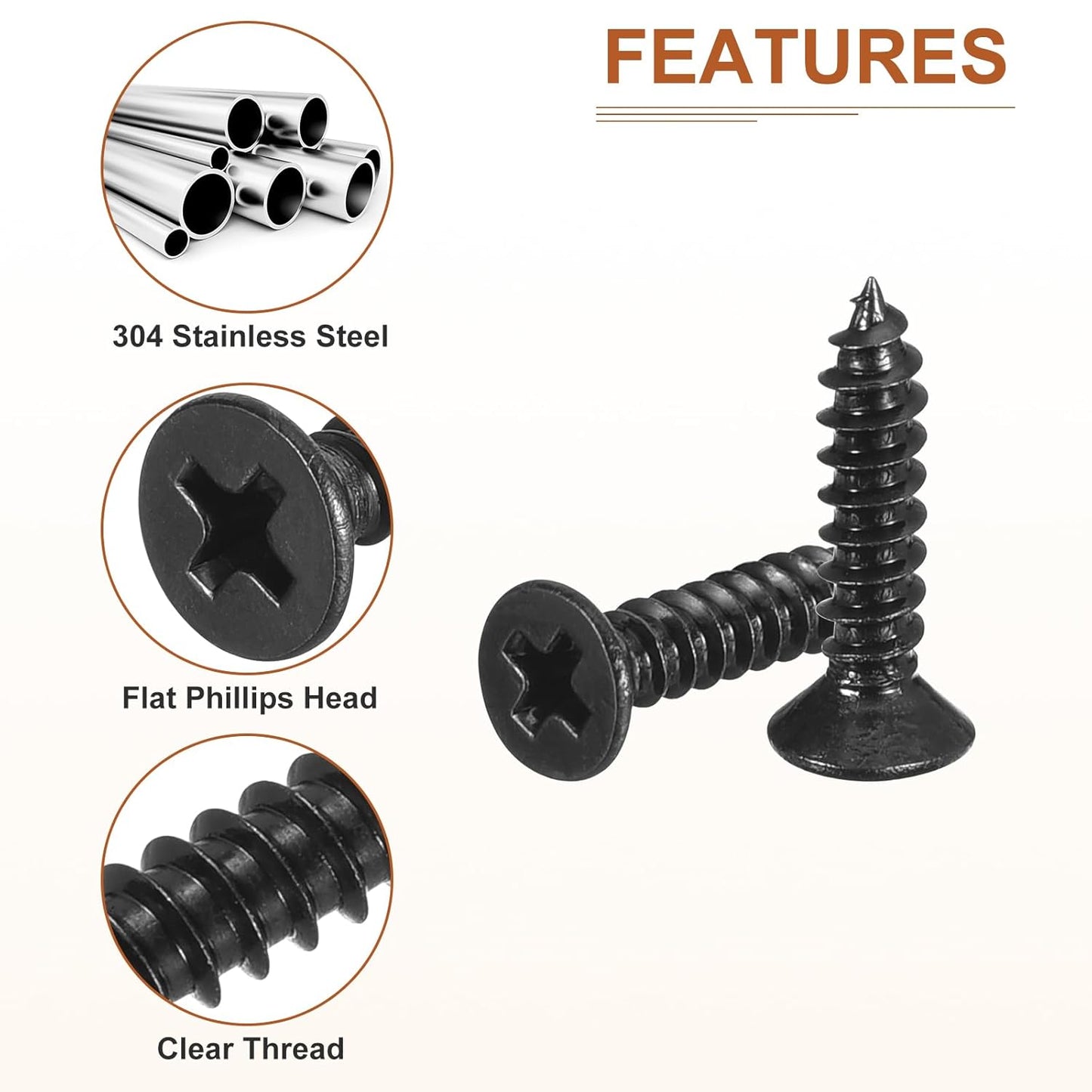 DTGN 100Pcs #6x1/2 Flat Head Wood Screws, 304 Stainless Steel Phillips Self Tapping Screws - Good for Woodworking, Furniture - Silver
