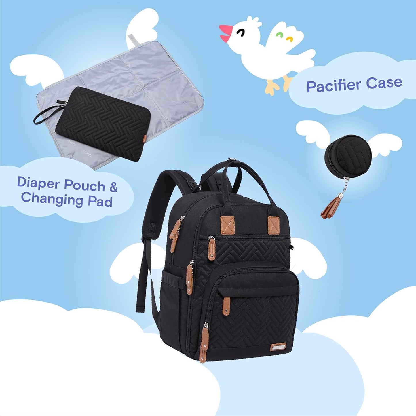Diaper Bag Backpack, iniuniu Large Baby Bags with Diaper Pouch, Washable Changing Pad, Pacifier Case and Stroller Straps