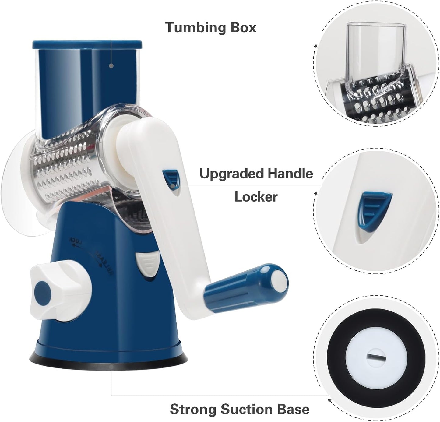 Purilite Select Rotary Cheese Grater with 3 Stainless Steel Blades