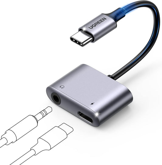 UGREEN USB C to 3.5mm Headphone Adapter Jack and Charger, 2 in 1 USB C to Aux Jack with PD 3.0 60W Fast Charging Compatible with Galaxy S24/S23 Ultra S22 Note 20, Pixel 5 4 3 2 XL, iPad Pro 2021