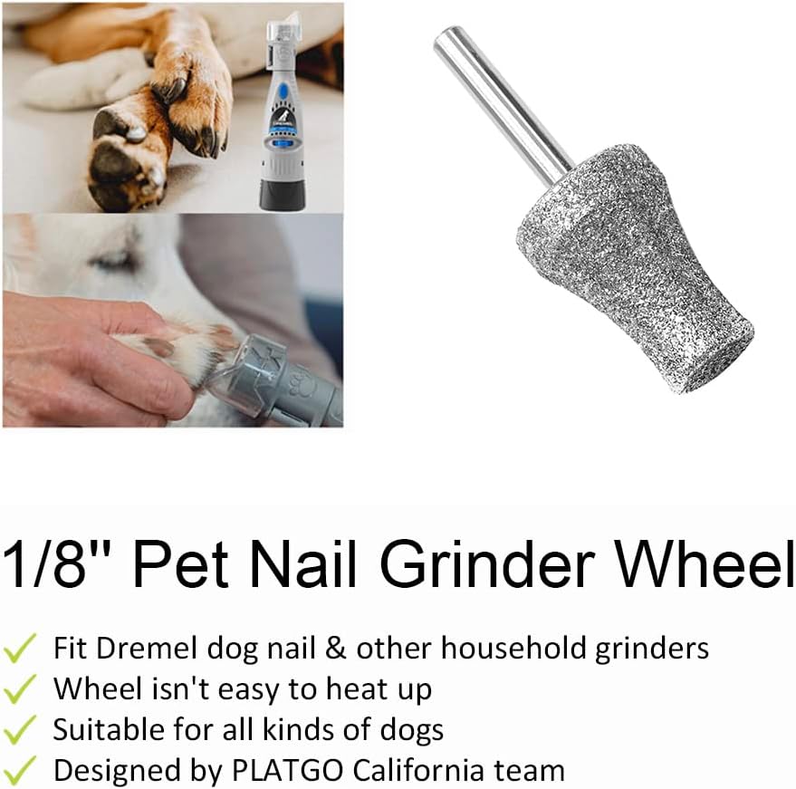 PLATGO Diamond Dog Grinder for Dremel, Nail Drill Bits for Dogs & Pets Care, 1/8'' Dremel Tool