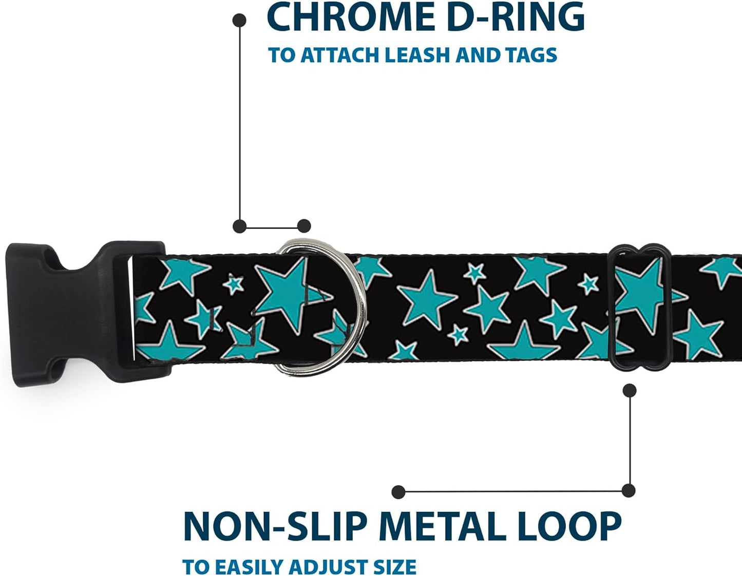 Buckle-Down PC-W21909-M Dog Collar Plastic Clip Buckle, 1"x11"-17", Star Black/White