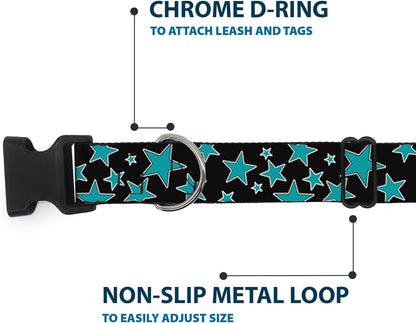 Buckle-Down PC-W21909-M Dog Collar Plastic Clip Buckle, 1"x11"-17", Star Black/White