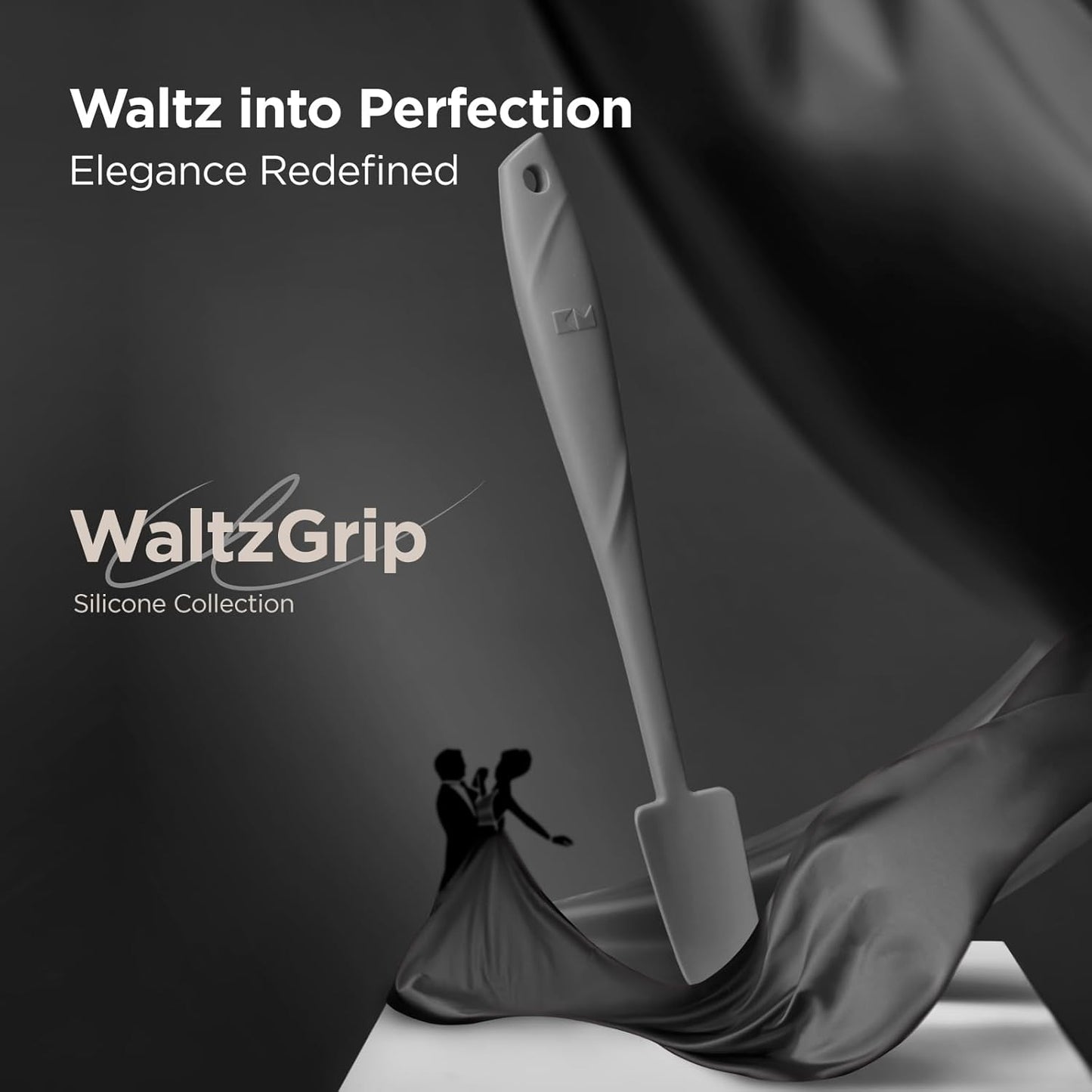 Kitchen Mama WaltzGrip Platinum Silicone Jar and Can Spatula Set: Heat-Resistant, Dishwasher Safe, Ergonomic Grip, Perfect for Mixing and Scraping, Nonstick Cookware (Metal Gray)