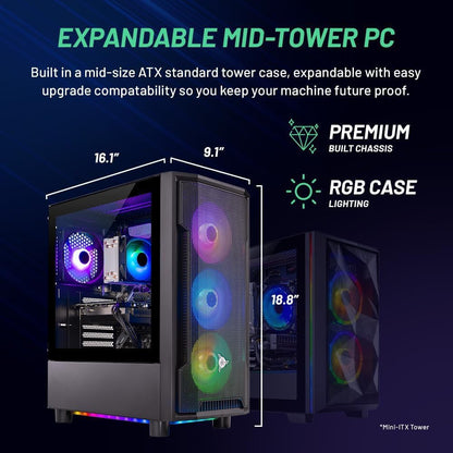 Skytech Shadow Gaming PC Desktop, Ryzen 5 5600 3.5 Ghz (4.4GHz Turbo Boost), AMD RX 6600 8GB GDDR6, 1TB SSD, 16GB DDR4 RAM 3200, 650W Gold PSU, Wi-Fi, Win 11 Home