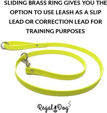Regal Dog Products Medium Yellow Waterproof Dog Collar with Heavy Duty Double Buckle & D Ring | Vinyl Coated, Custom Fit, Adjustable Biothane Dog Collar | Chew Resistant Waterproof Collar for Dogs