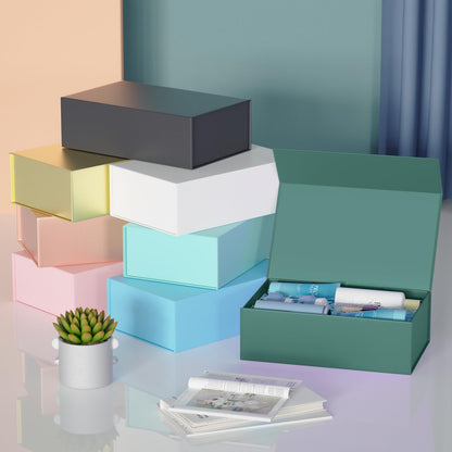 Black Gift Box, 9.5x6x3 Inch Gift boxes for Presents with Lids Magnetic Closure Rectangle Collapsible for Groomsman Proposal Box, Wedding, Christmas, Halloween, Birthday Gifts Packging