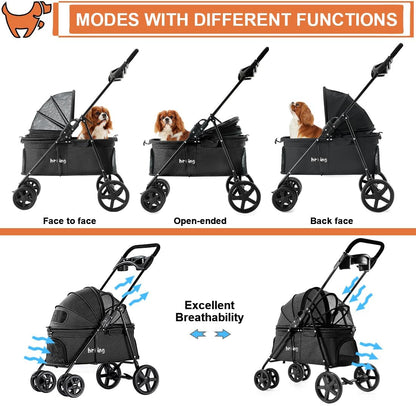 Pet Stroller, Folding Cat Dog Stroller for Medium Small Dogs & Cats | All-Terrain Pet Stroller 4 Wheels Lightweight Travel Carriage Jogging Stroller,Black