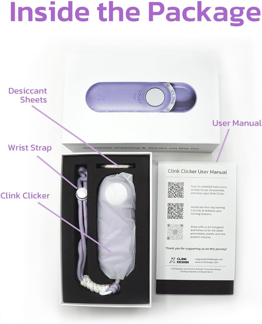 Dog Treat Pouch & Clicker Dog Trainer, Puppy Essentials Dual Use 2 in 1 Dog Clicker for Training - Durable, Light (2.36 oz), Easy to Clean & Handle, Innovative Design, Purple - Click Design